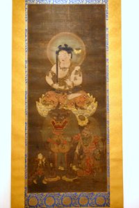 Bodhisattva Manjusri (Monju Bosatsu), Japan, Nambokucho period, 1333-1392 AD, ink, opaque color, applied cut gold (kirikane) - Dallas Museum of Art - DSC05105