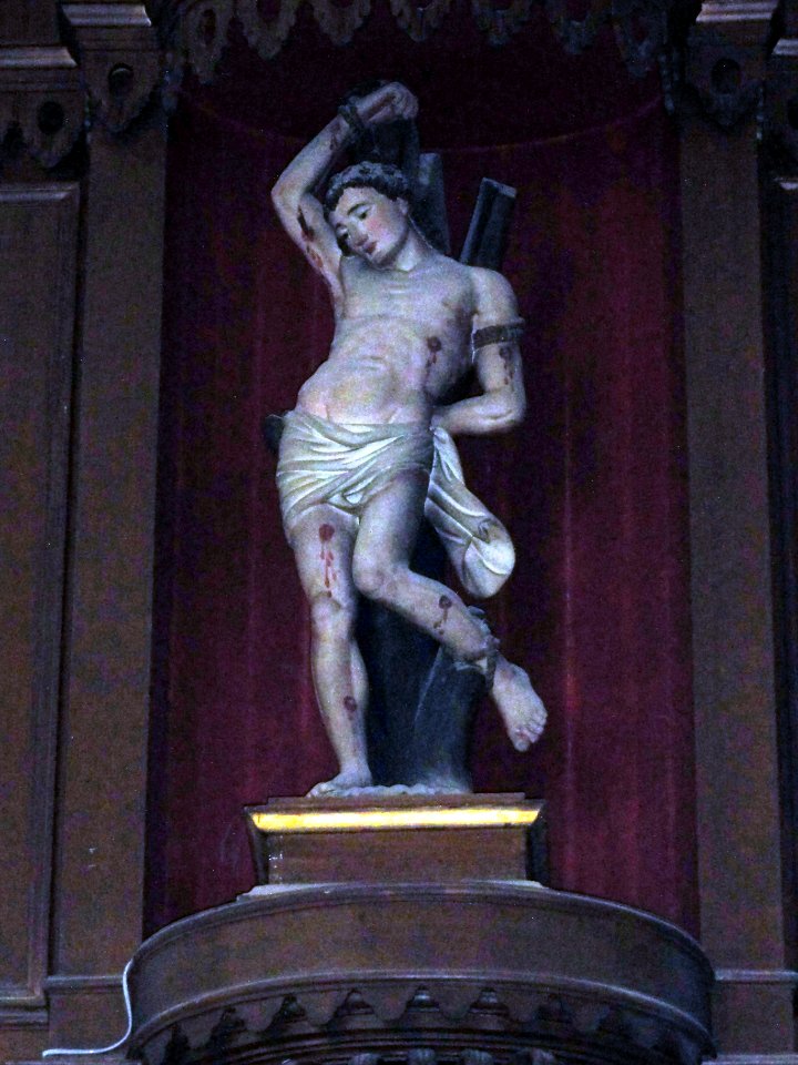 Bousies (Nord, Fr) église, statue St.Sébastien