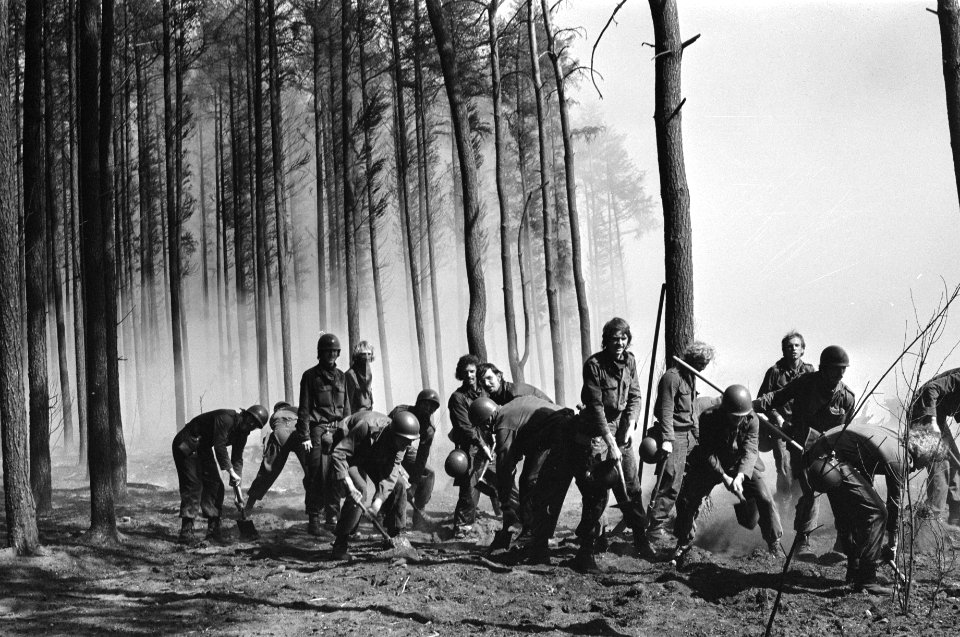 Bosbrand bij Arnhem, militairen tijdens het blussen, Bestanddeelnr 928-6812