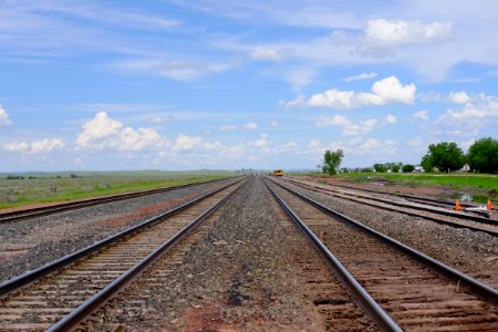 BNSF Black Hills Subdivision railway at Adon Road level crossing in Rozet, Wyoming