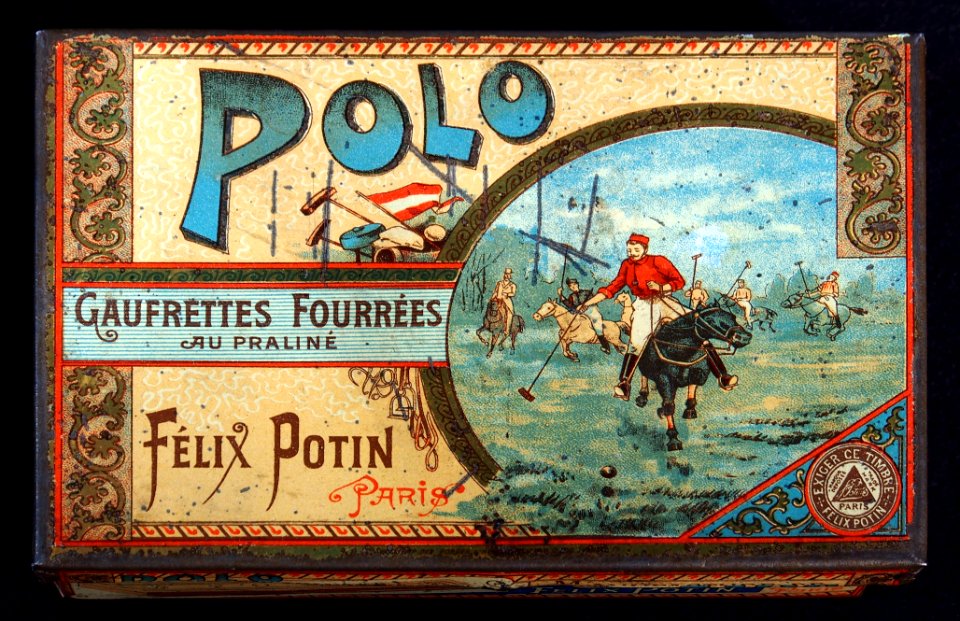 Boîte métallique Polo Félix Potin, gaufrettes Fourrées au praliné - manufacture de biscuits, photo 1