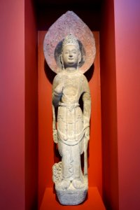 Bodhisattva, China, Shanxi province, Louan Fu, Northern Qi dynasty, 534-550 AD, sandstone with remains of pigment - Östasiatiska museet, Stockholm - DSC09299