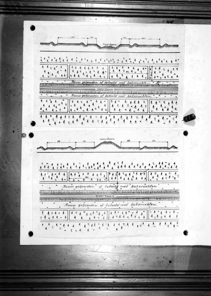 Bosbranden, brandsingels, spoorlijnen, tekeningen, Bestanddeelnr 253-7319