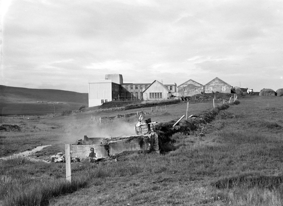 Borgarfjörður Reykholtsskoli achterzijde van het gebouwencomplex met warme bro, Bestanddeelnr 190-0358