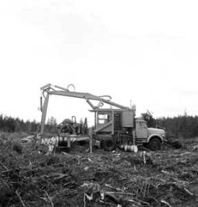 Bosbewerking, machines, werktuigen, boomstammen, werkzaamheden, Bestanddeelnr 253-5838