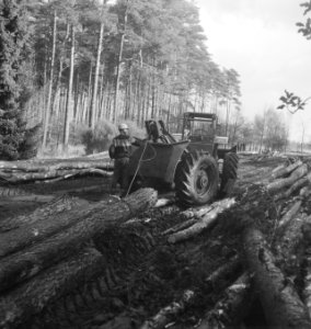Bosbewerking, landbouwmachines, werktuigen, arbeiders, Tractors, Bestanddeelnr 253-6134
