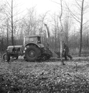 Bosbewerking, landbouwmachines, werktuigen, arbeiders, Tractors, Bestanddeelnr 253-5497