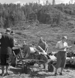 Bosbewerking, machines, werktuigen, arbeiders, Bestanddeelnr 251-9369