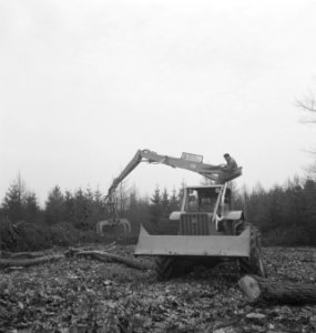 Bosbewerking, landbouwmachines, werktuigen, arbeiders, boomstammen, takelwerkzaa, Bestanddeelnr 253-5672