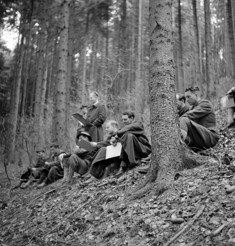 Bosbewerking, arbeiders, toeschouwers, Bestanddeelnr 251-7588