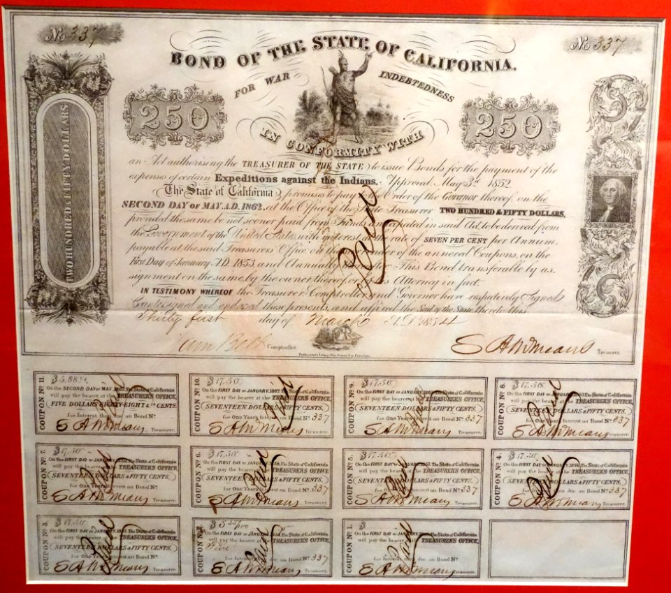 Bond for Expeditions against the Indians, State of California, 1854 - Oakland Museum of California - DSC05145