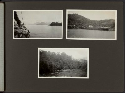 Bootreis, fotos genomen vanaf het dek linksboven bergachtige oever rechtsbov, Bestanddeelnr 822 13