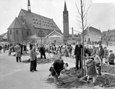 Boomplantdag in Haarlem, platen op het Teijlerplein, Bestanddeelnr 911-1532