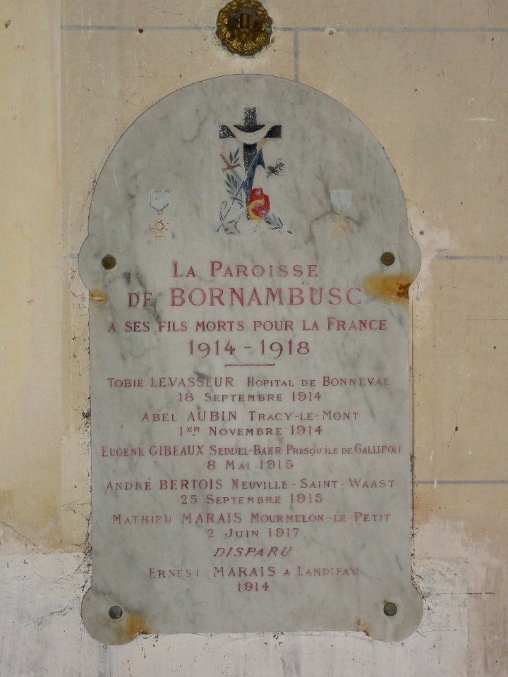 Bornambusc (Seine-Mar.) église, plaque morts pour la France
