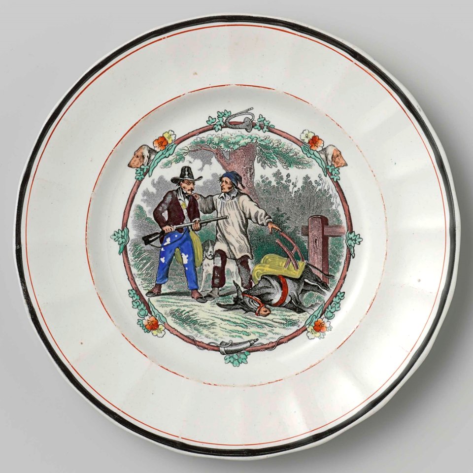 Bord met 2 mannen & dode ezel, Petrus Regout & Co