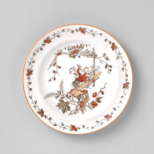 Bord met lezende man in landschap, Petrus Regout & Co
