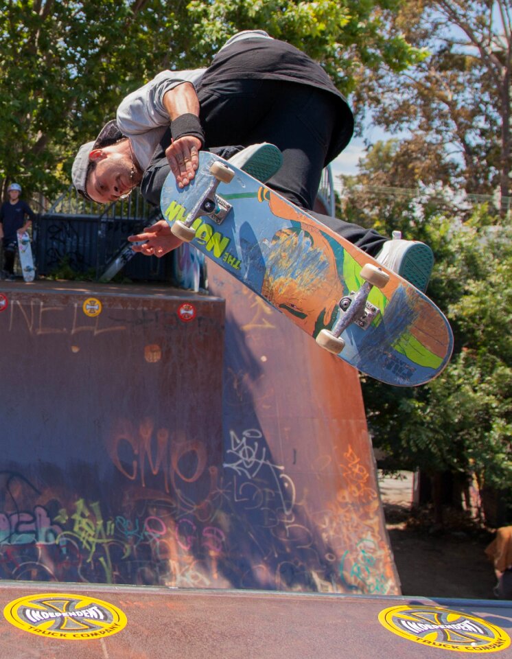 Extreme skateboarder skating