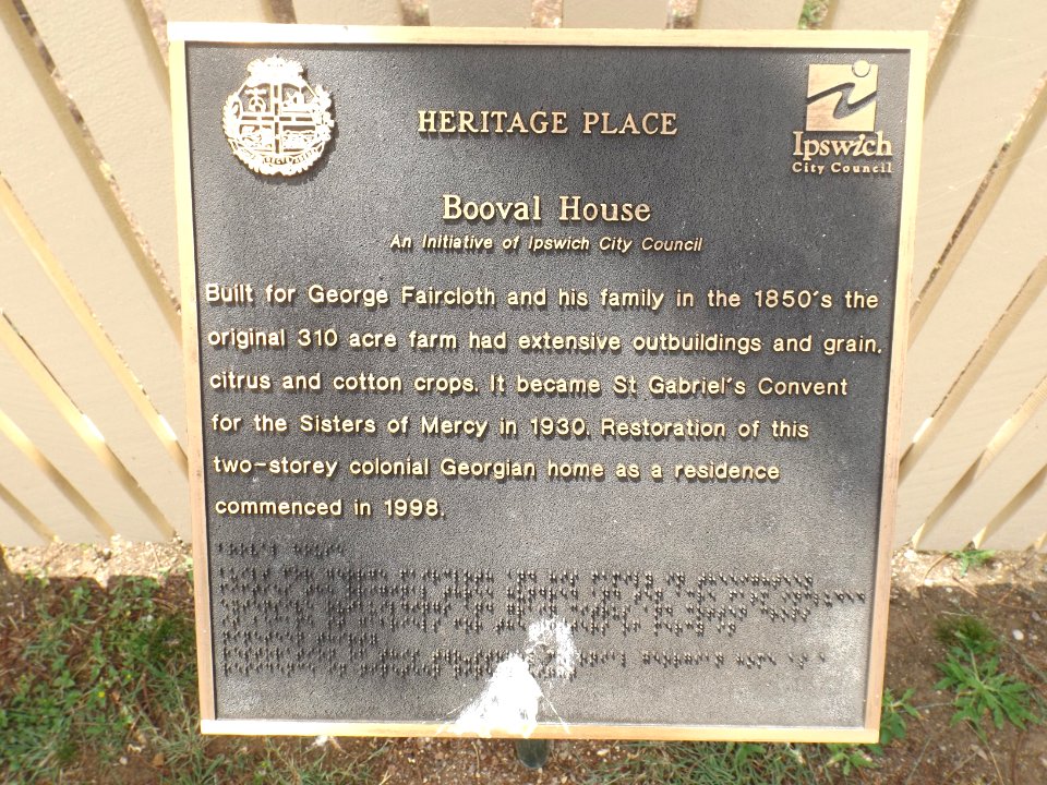 Booval House plaque