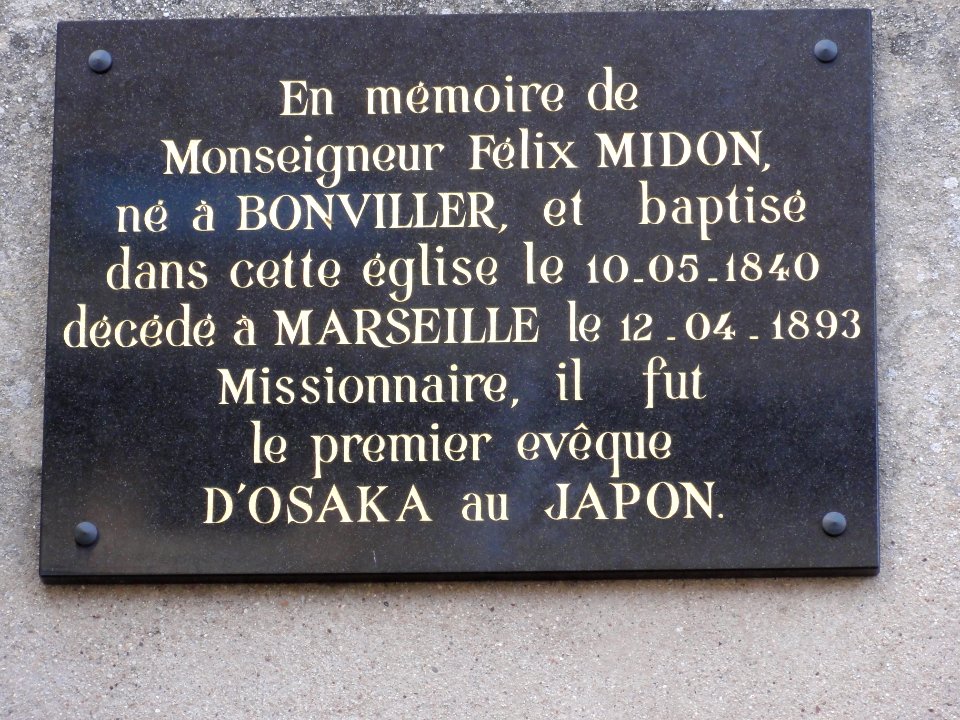 Bonviller (M-et-M) église, plaque Mgr Felix Midon
