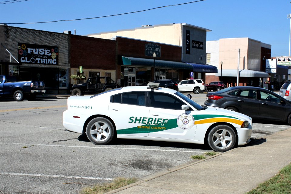 Boone County Sheriff car in downtown Harrison, Arkansas