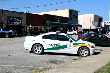Boone County Sheriff car in downtown Harrison, Arkansas