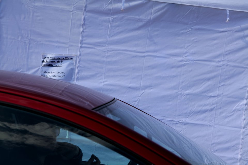 Border control checkpoint at Europe bridge German side 2020-03-16 09