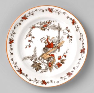 Bord met tafereel van lezende man & vrouw (1882), Petrus Regout & Co