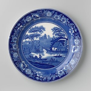 Bord met rivierlandschap in blauw (1870), Petrus Regout & Co