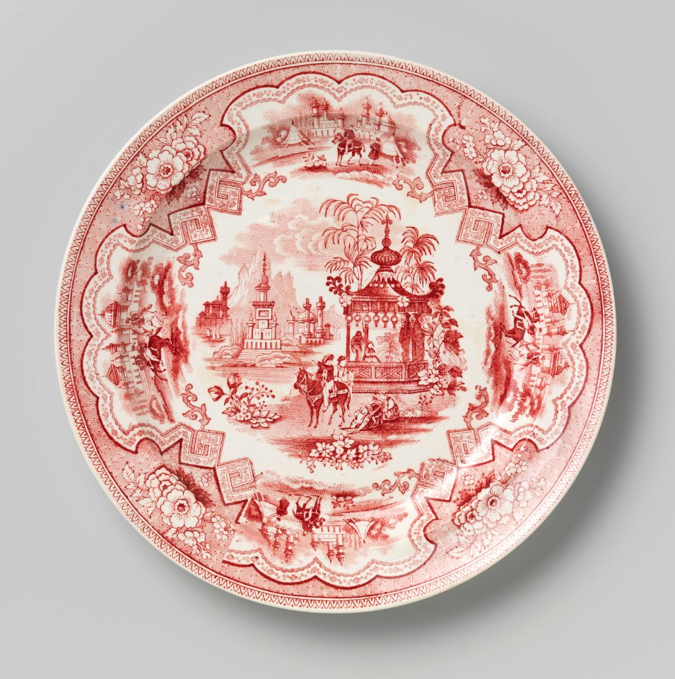 Bord met oosters landschap met ruiters (1867), Petrus Regout & Co