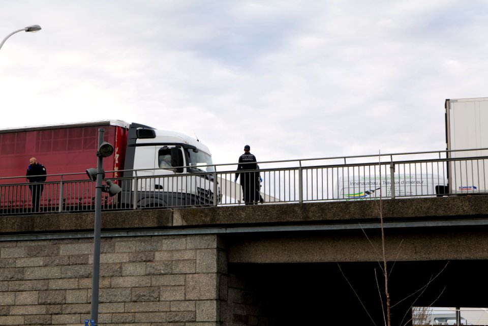 Border control checkpoint at Europe bridge German side 2020-03-16 22