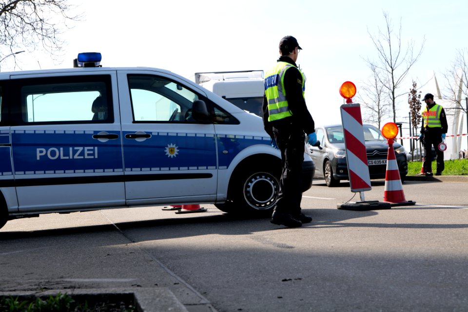Border control checkpoint at Europe bridge German side 2020-03-16 18