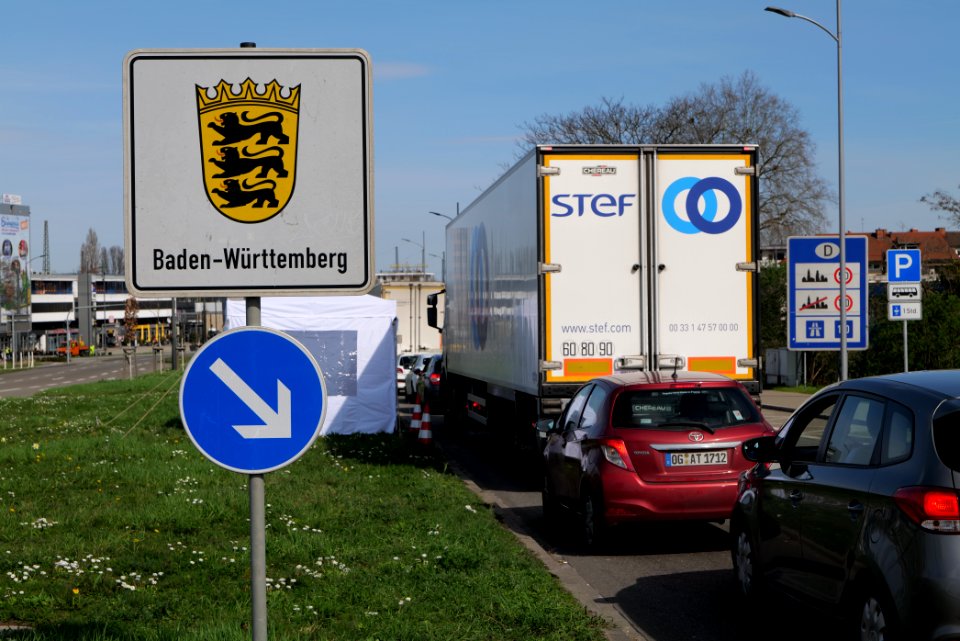 Border control checkpoint at Europe bridge German side 2020-03-16 07