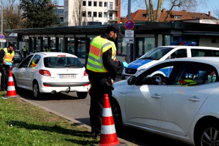 Border control checkpoint at Europe bridge German side 2020-03-16 15