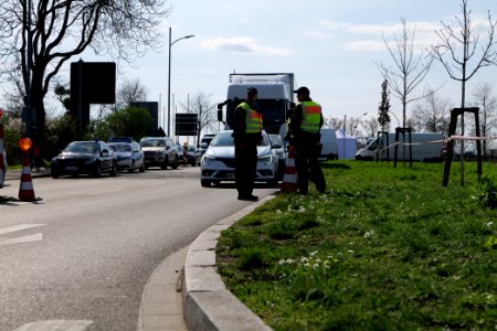 Border control checkpoint at Europe bridge German side 2020-03-16 17