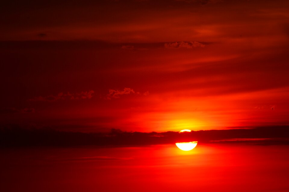 Sunset deep red landscape