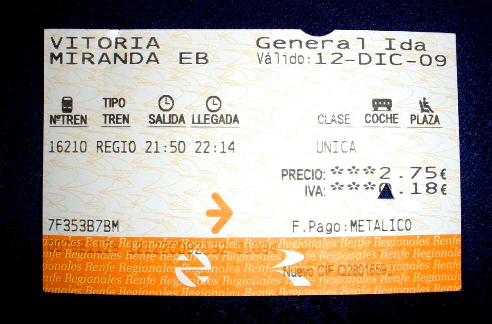 Billete tren regional vitoria-miranda