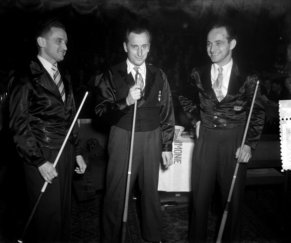 Biljarten laatste dag. Walter Lütgethman (DEU), August Tiedtke (DEU), Henk Metz (NED), Bestanddeelnr 905-4834