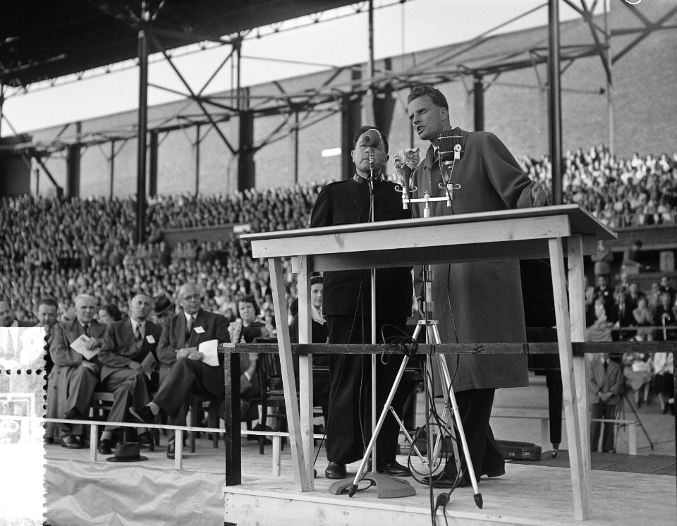 Billy Graham (Amerikaanse evangelist) in Nederland, bijeenkomst Olympisch Stadio, Bestanddeelnr 906-5389