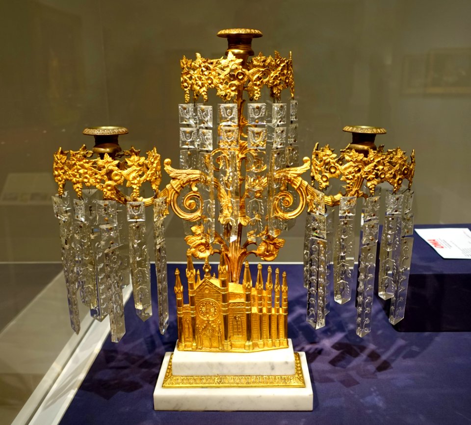 Bigelow Chapel girandole set, by William Shaw, Boston, Massachusetts, designed 1848, brass, gilding, marble, cut glass - Dallas Museum of Art - DSC04794