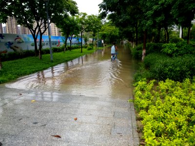 Biking through flash flood in Foshan
