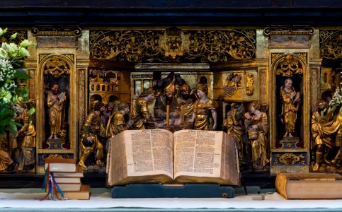 Bible main altar Roskilde cathedral Denmark