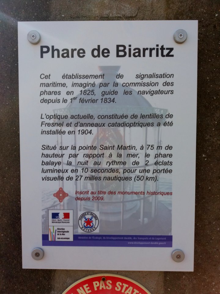 Biarritz - Phare - Plaque descriptive