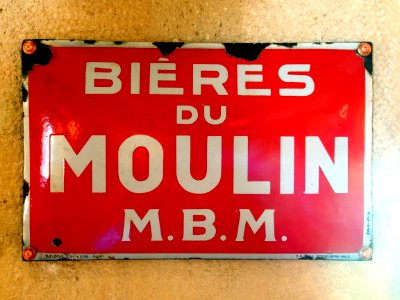 Bières du Moulin M.B.M. , enamel advertising sign at the Musée Européen de la Bière