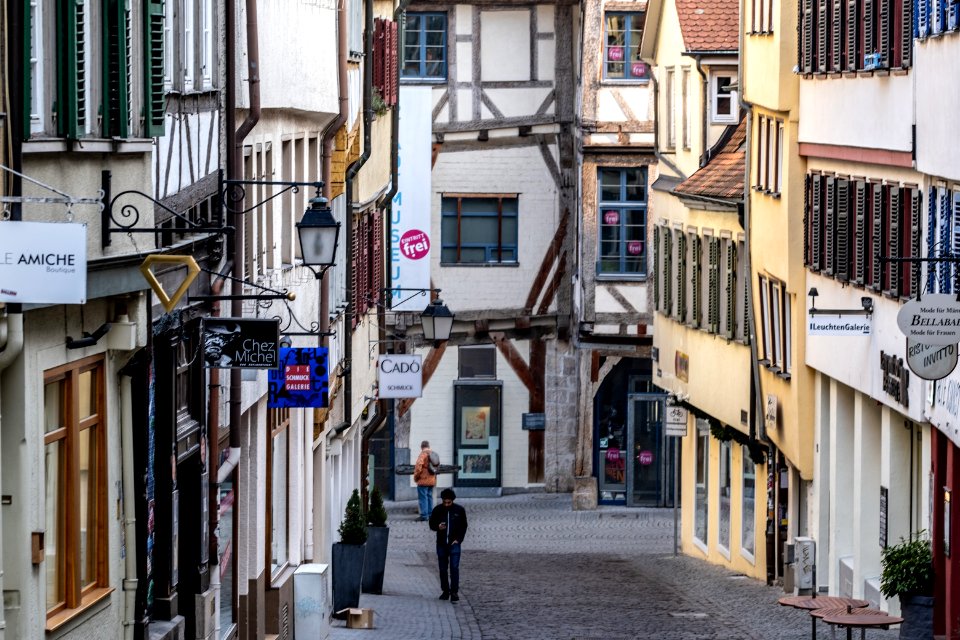 Blick in die Marktgasse in Tübingen Richtung Kornhausstraße 2019