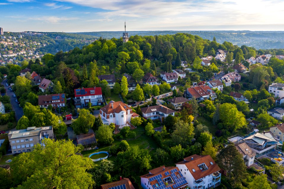 Blick in die Stauffenbergstraße in Tübingen aus der Luft