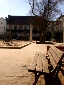 Blick auf Turnhalle der FTG Frankfurt, Marburger Straße 28