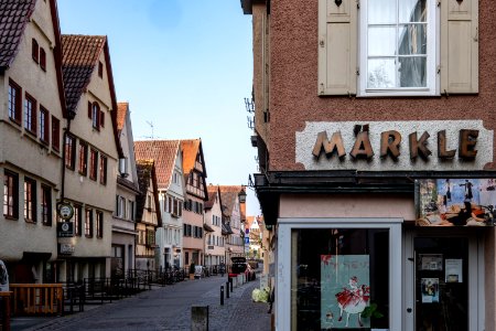 Blick in die Ammergasse in Tübingen mit Märkle-Schild 2019 photo