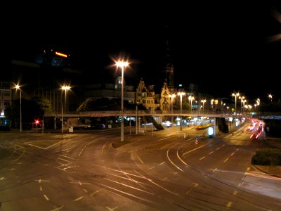 Blick vom Blauen Wunder auf selbiges Richtung Goerdelerring in Leipzig im August 2003a