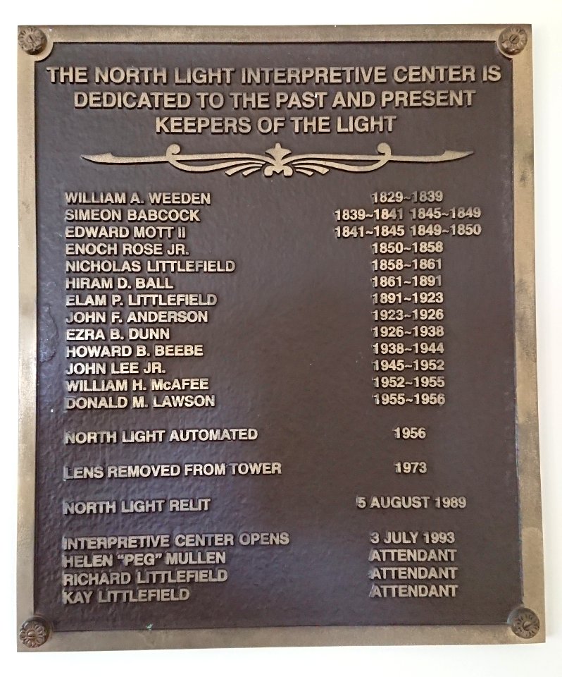 Block Island North Light - Interpretive Center dedication plaque