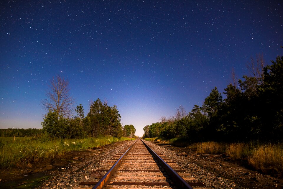 Rail track blue train